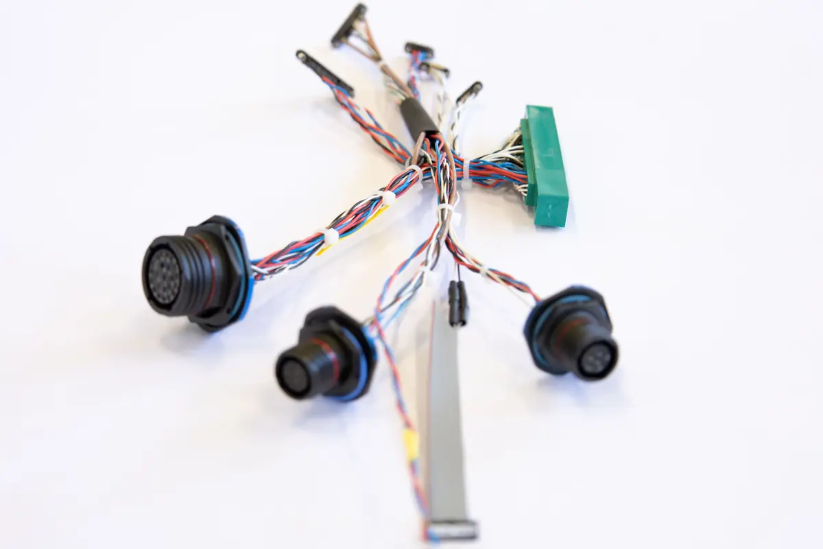 A finished cable harness with circular connectors