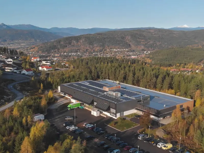 Westcontrol Berget seen from above with Notodden town in the background