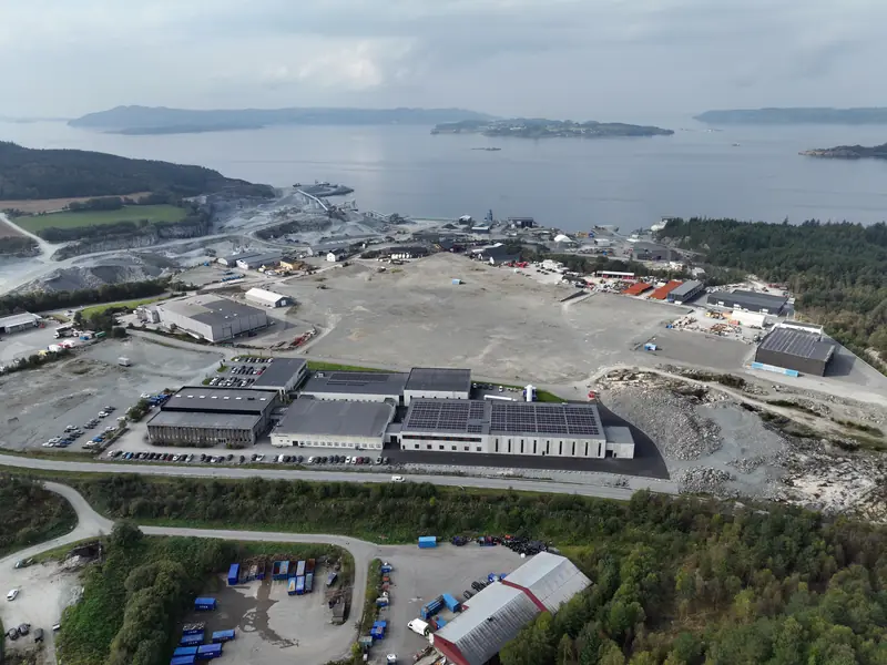 Aerial view of the Westcontrol factory at Tau by the fjord